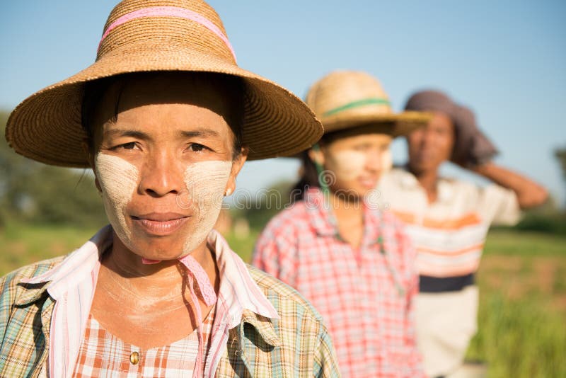 Portrait traditionnel d'agriculteurs de Myanmar d'Asiatique photographie stock libre de droits Portrait traditionnel d'agriculteurs de Myanmar d'Asiatique photographie stock libre de droits