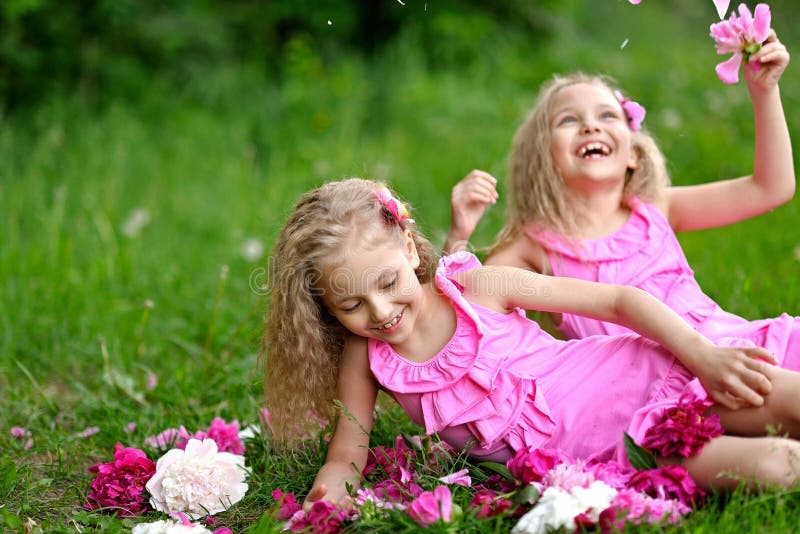 Portrait of Two Little Girls Stock Image - Image of nature, natural ...