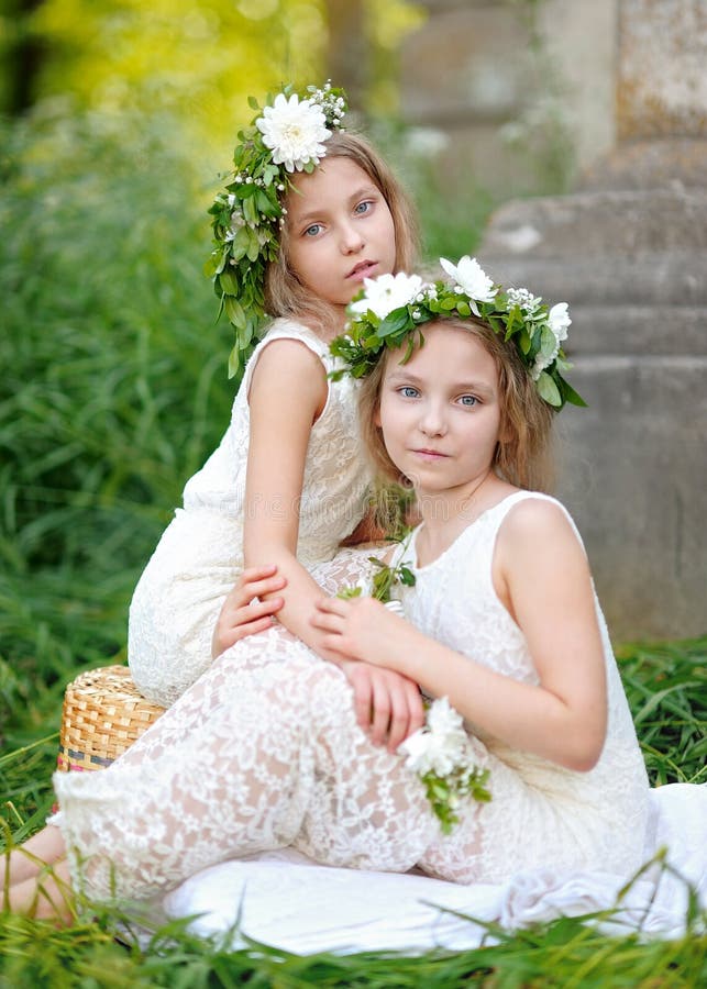 Portrait of Two Little Girls Stock Photo - Image of romance, childhood ...