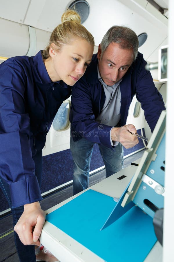 Portrait two modern aircraft engineers stock image