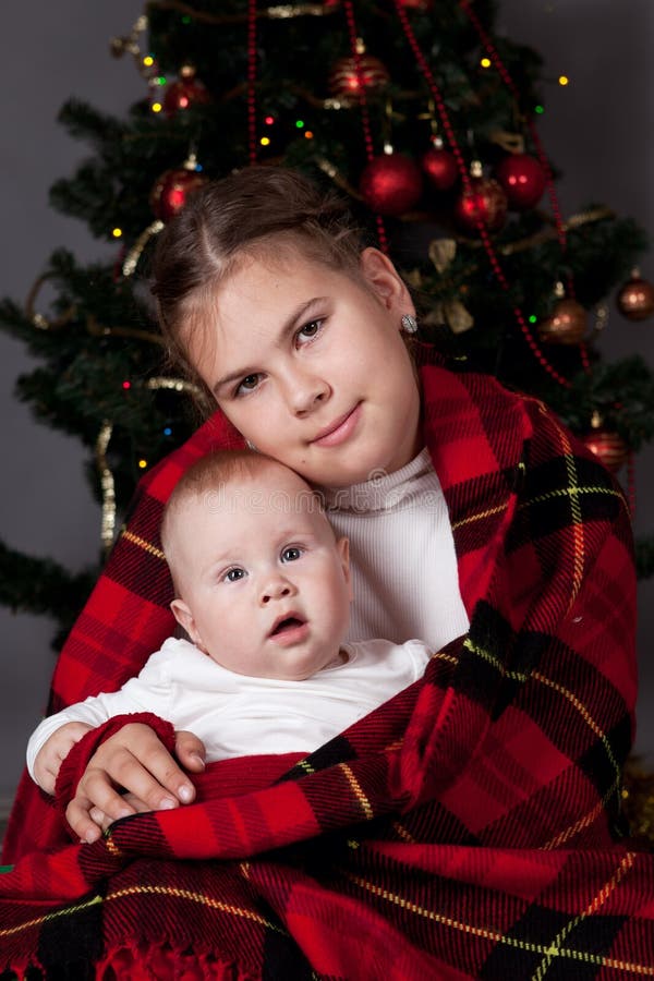 Portrait of two sisters, christmas