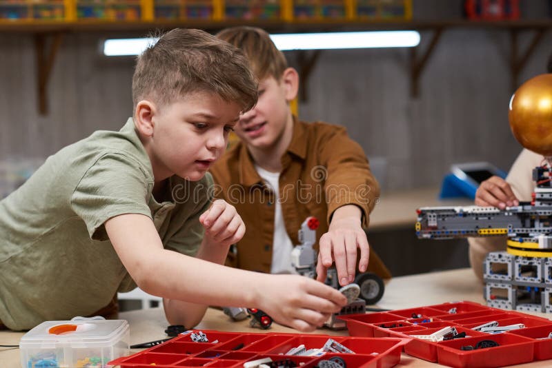 Two Boys in Robotics Class royalty free stock photography