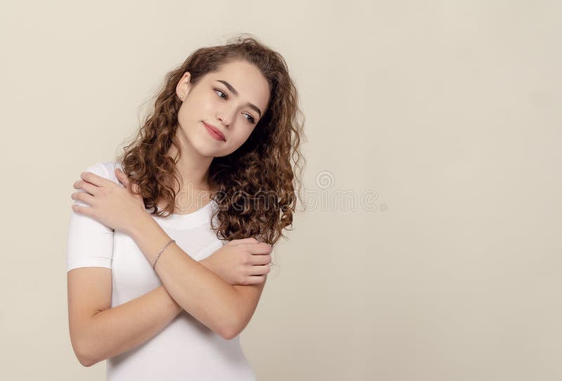 Portrait of Waist-high Girl with Brown Curly Hair in White Stock Photo -  Image of indoor, dancer: 165751018