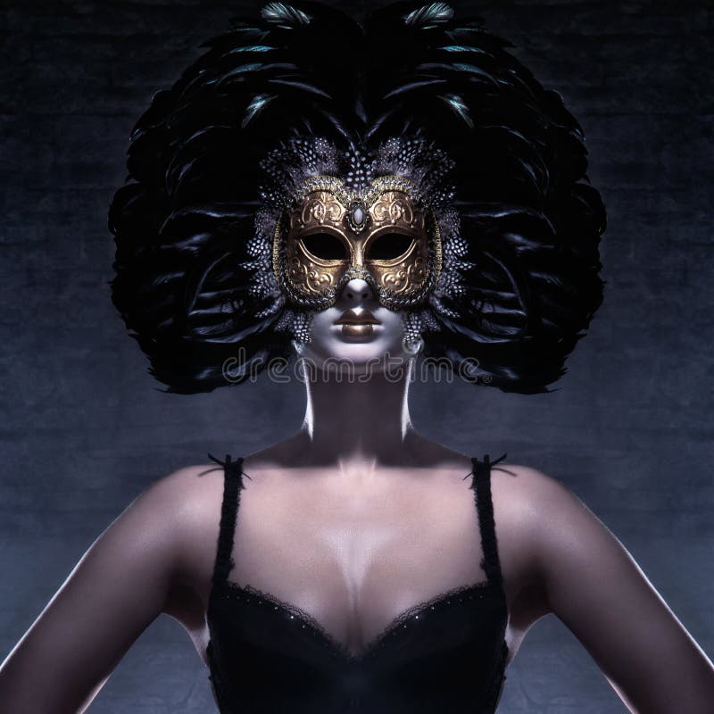 Portrait of a woman in a dark Venetian mask royalty free stock image Portrait of a woman in a dark Venetian mask royalty free stock image