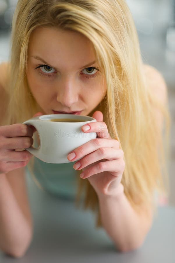 Portrait of Woman Drinking Coffee in the Morning Stock Photo - Image of