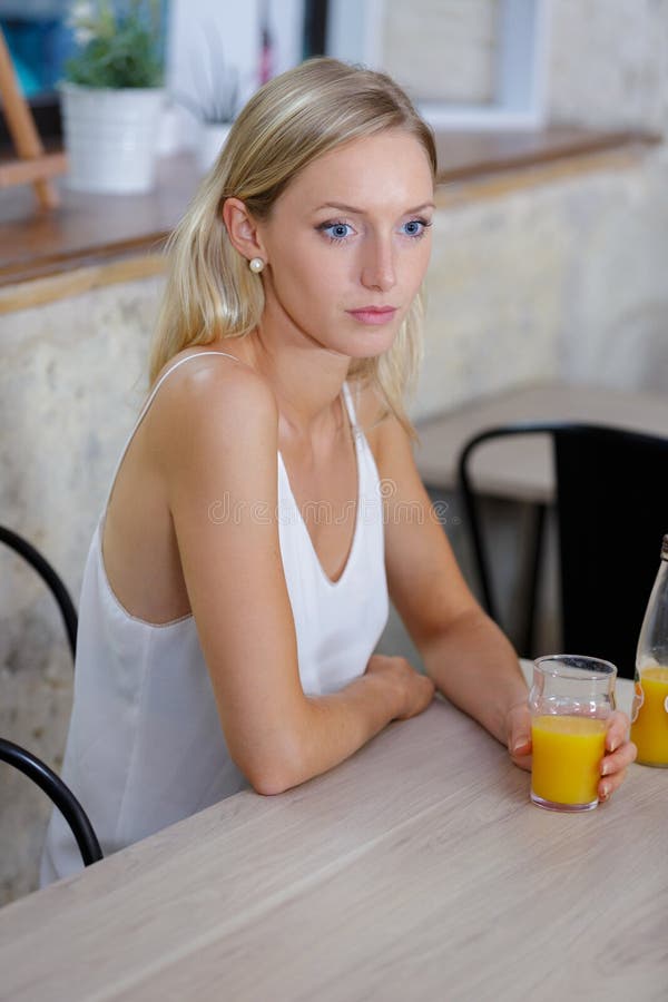 Portrait Woman Drinking Orange Juice Stock Photo Image of glass