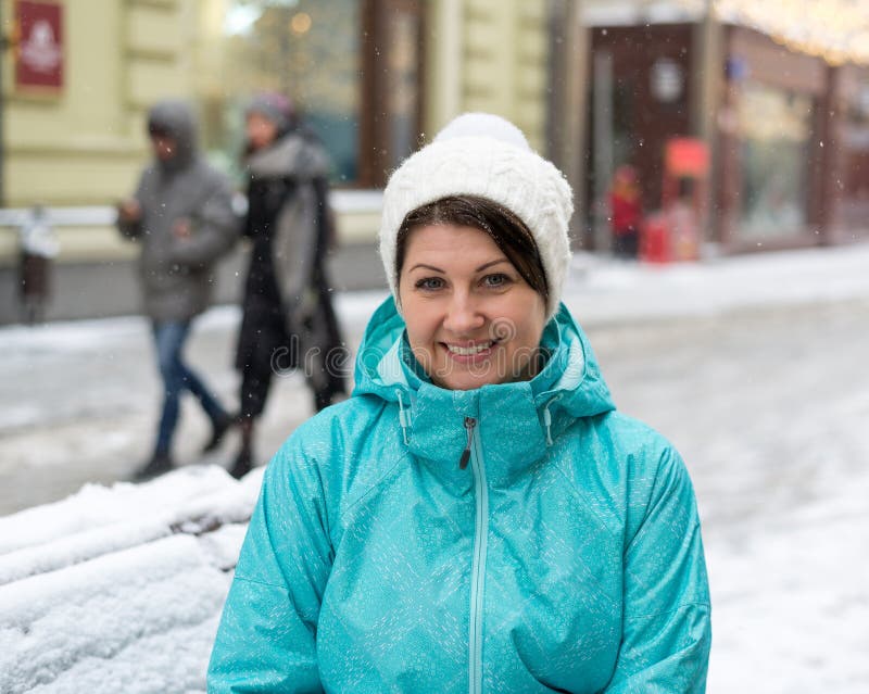 Portrait of a Woman on Moscow Street in Winter in Russia. Stock Photo ...