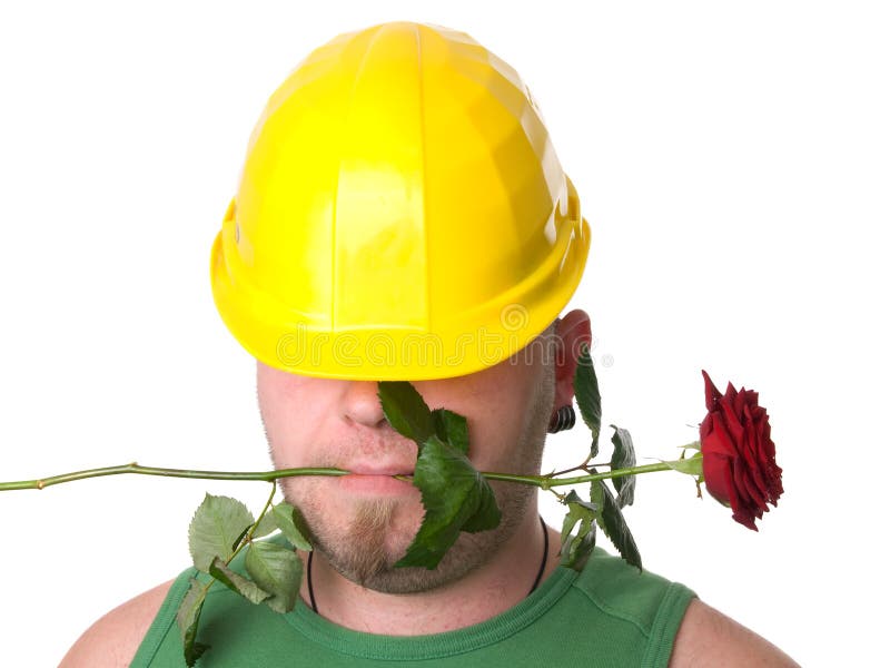 Portrait of a worker with rose.