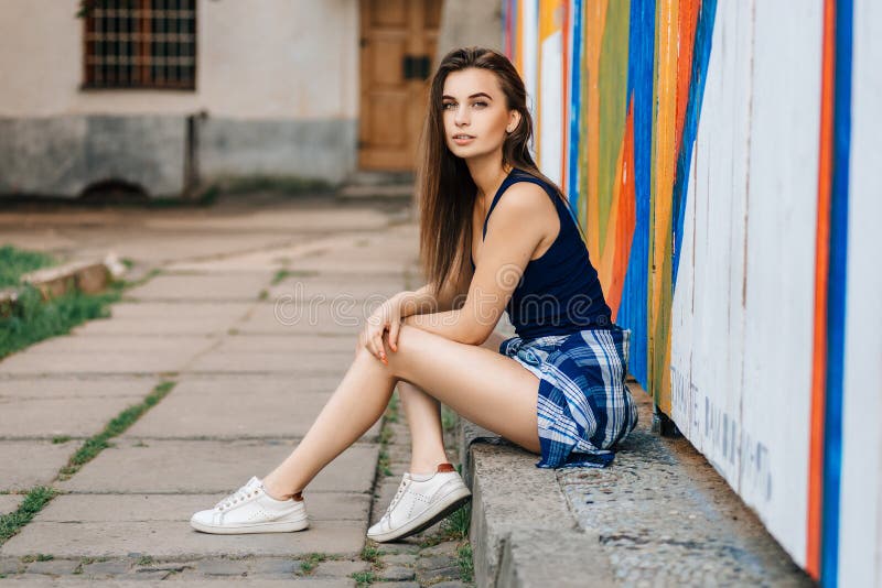 Portrait of a Young Attractive Girl in Sunny Summer Day in the P Stock ...