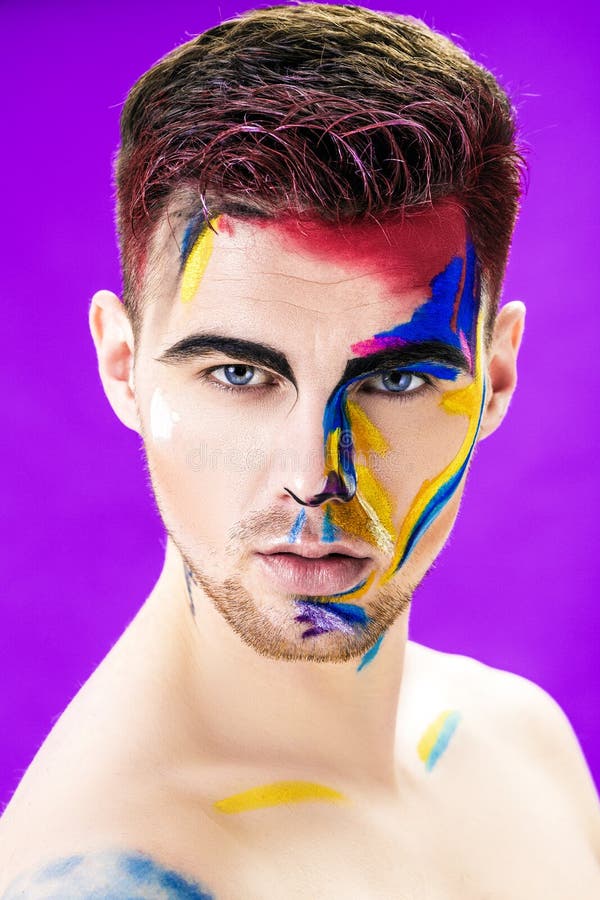 Portrait Of Young Man With White Face Paint Professional Fashion Makeup  Fantasy Art Makeup Stock Photo - Download Image Now - iStock