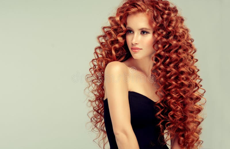 Portrait of Young, Attractive Young Model with Incredible Dense, Long,  Curly Red  Hair. Stock Image - Image of gloss, care: 155970351