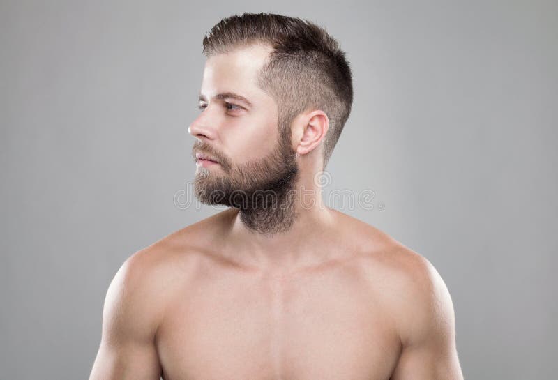 Portrait of young bearded man with a new hair cut stock images Portrait of young bearded man with a new hair cut stock images