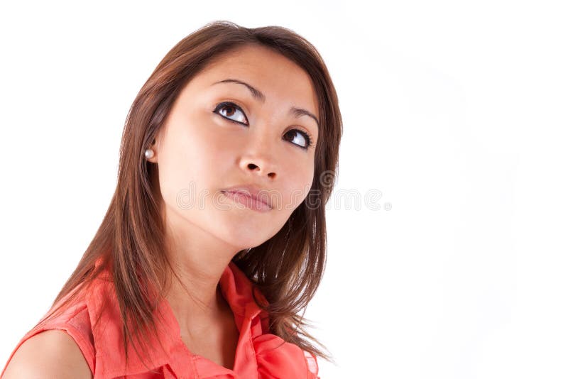 Portrait of a young beautiful asian woman looking up - Asian people