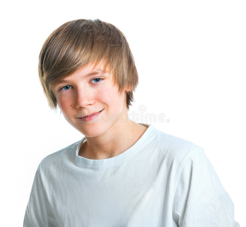 Portrait of young beautiful boy in white