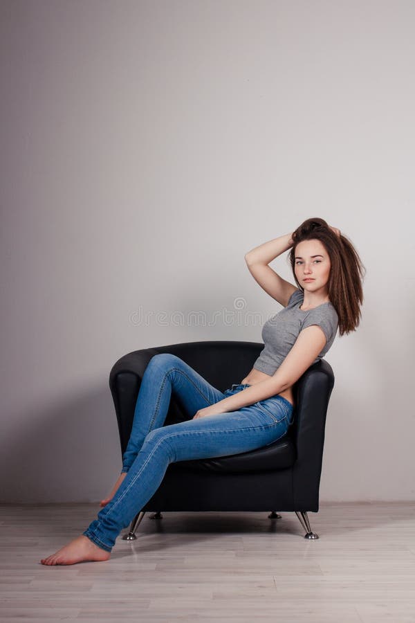 Portrait of Young Beautiful Girl Brunette in the Studio Stock Image ...