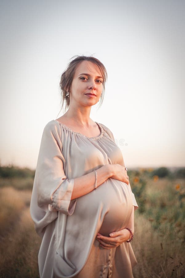 Portrait of a Pregnant Woman in the Sunset Light Stock Image - Image of ...