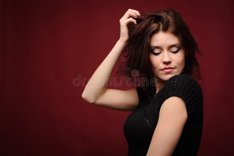 Windy dark hair woman stock photo. Image of good, striking - 1249906