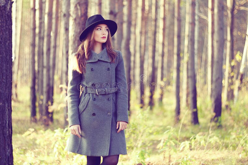 Portrait of young beautiful woman in autumn coat royalty free stock images Portrait of young beautiful woman in autumn coat royalty free stock images