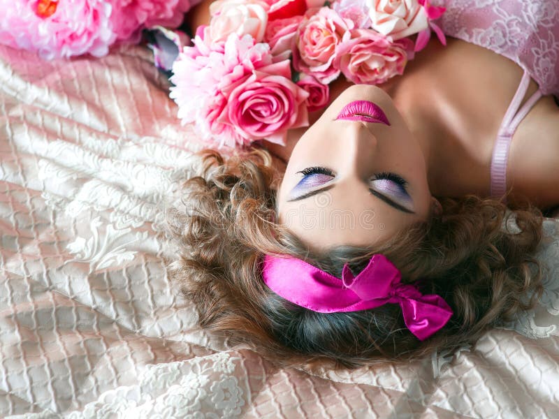 Portrait of young beautiful woman in doll style stock photography Portrait of young beautiful woman in doll style stock photography
