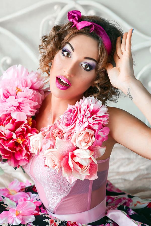 Portrait of young beautiful woman in doll style stock photos Portrait of young beautiful woman in doll style stock photos