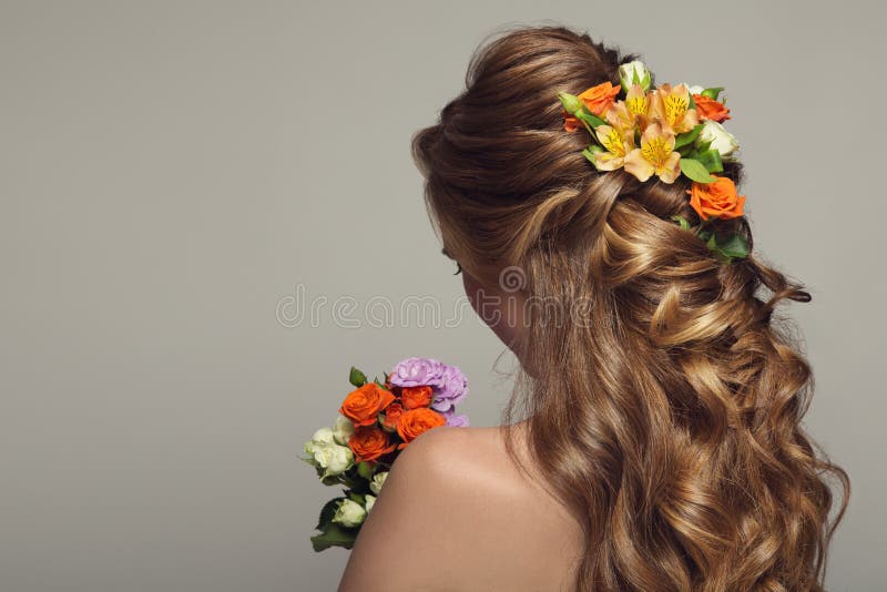 Close up portrait of young beautiful woman with flowers. stock photos Close up portrait of young beautiful woman with flowers. stock photos