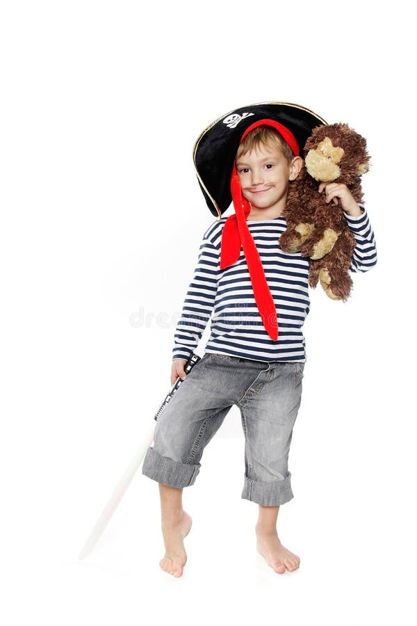 Portrait of young boy dressed as pirate