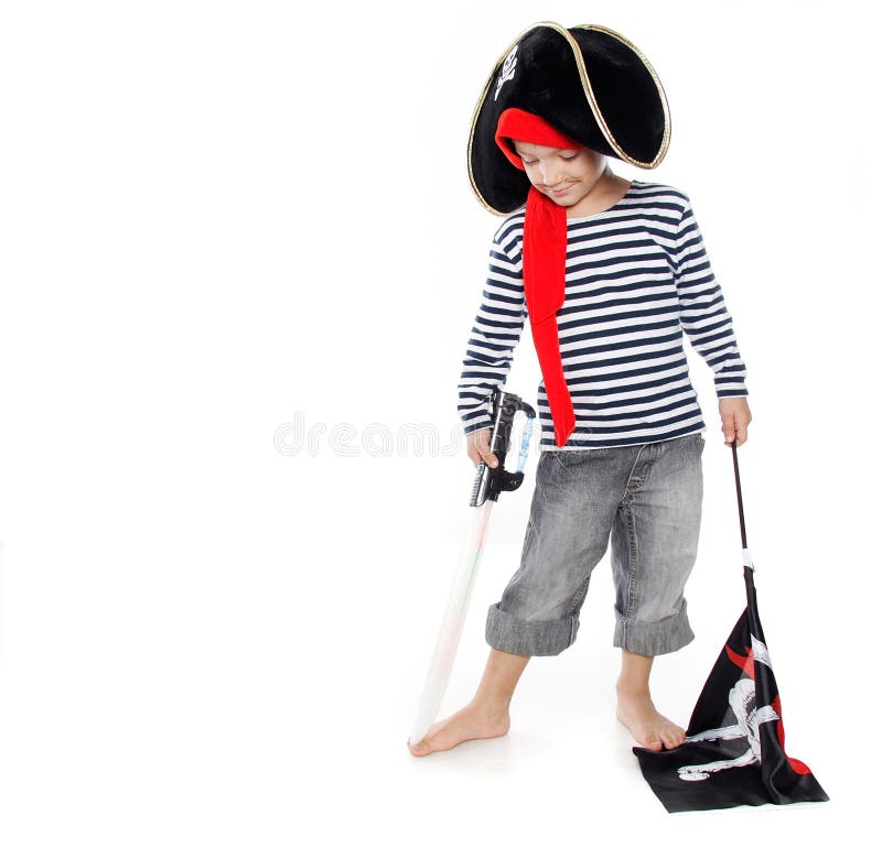 Portrait of young boy dressed as pirate