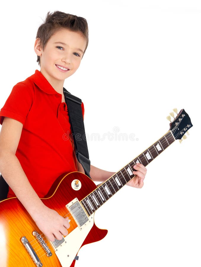 White Boy Sings and Plays on the Electric Guitar Stock Photo Image of