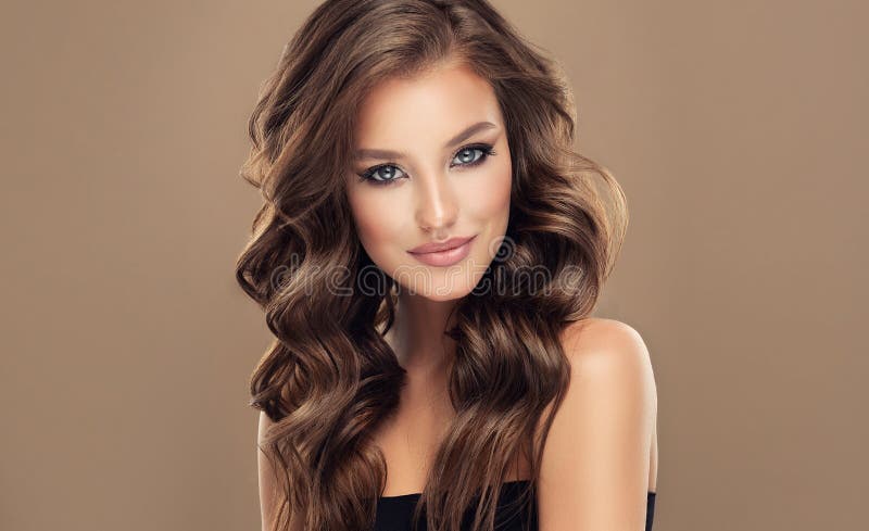 Brown Haired Woman with Voluminous, Shiny and Curly and Style. Stock Image - Image of elegance, hairstylebeauty: 218945715 Brown Haired Woman with Voluminous, Shiny and Curly and Style. Stock Image - Image of elegance, hairstylebeauty: 218945715