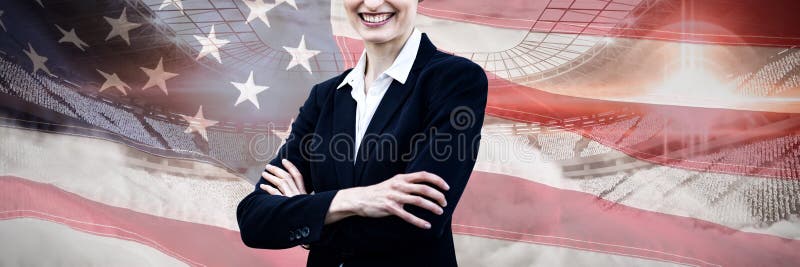 Composite image of portrait of young businesswoman standing with arms crossed royalty free stock image Composite image of portrait of young businesswoman standing with arms crossed royalty free stock image