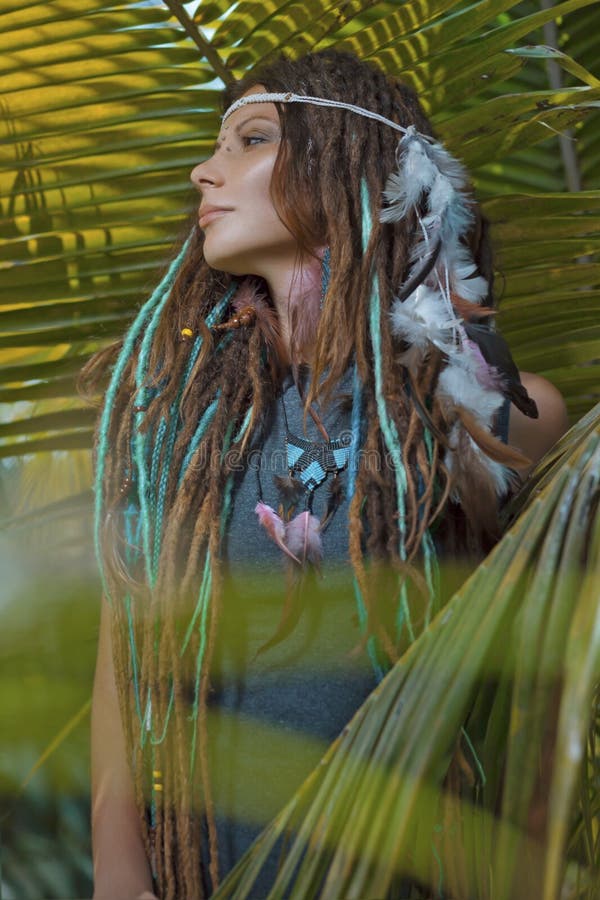 Portrait of young caucasian woman in jungle forest royalty free stock photos Portrait of young caucasian woman in jungle forest royalty free stock photos