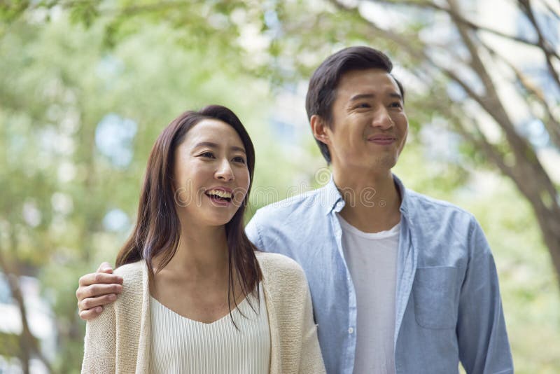 Young outdoor couple asian