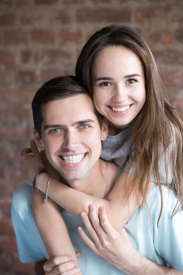 Portrait of young couple in love, smiling people royalty free stock images