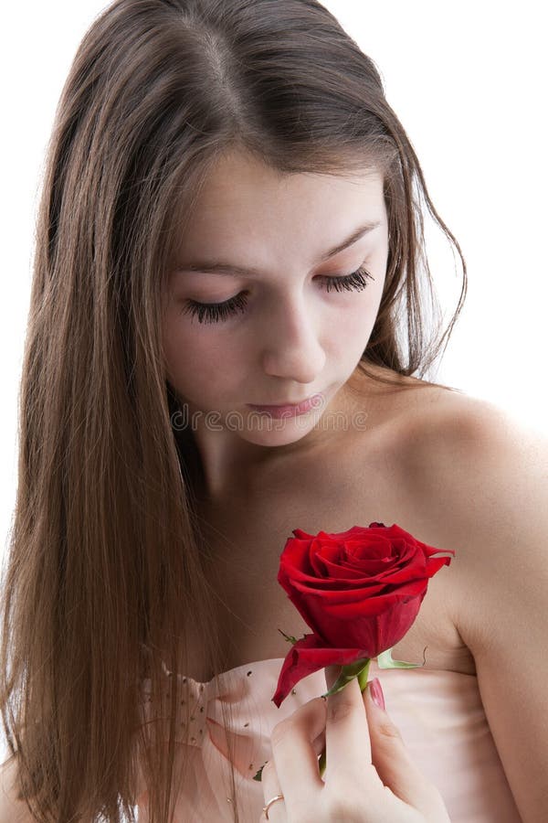 Portrait of a Young Girl with a Rose Stock Photo Image of human, cute