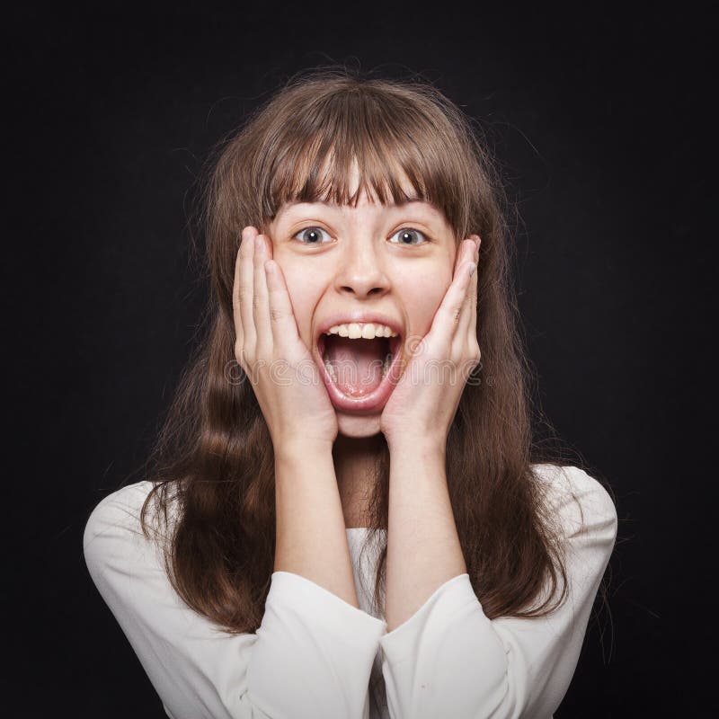 Portrait of Young Girl Very Emotionally Responsive To Surprise St