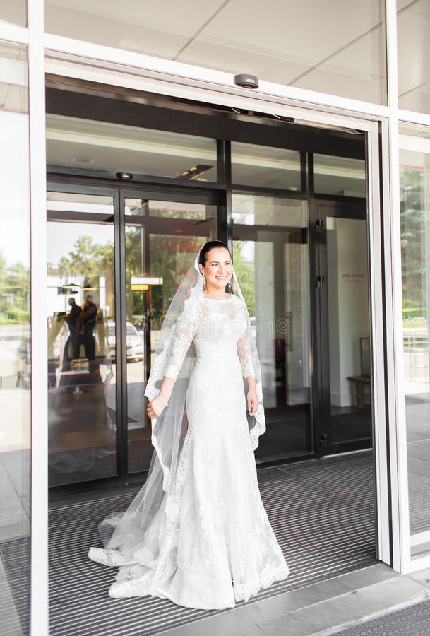 Portrait of young gorgeous bride indoors royalty free stock photos