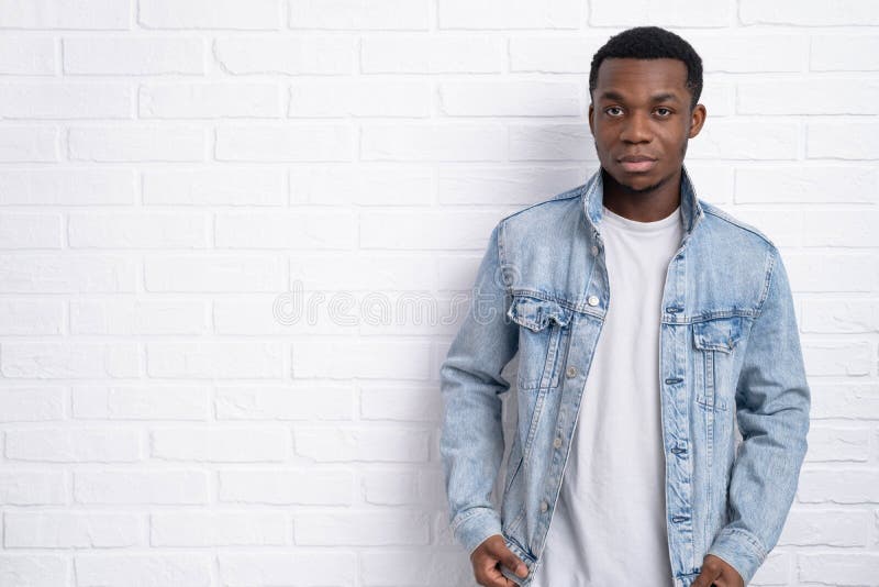 Portrait Young Handsome African Black Man Wearing Denim Jeans Jacket ...