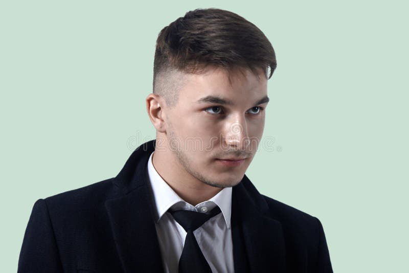 Portrait of Young Handsome Man with Attentive Look on Light Background  Trendy Hairstyle Strong Emotions Little Beard Classic O Stock Image   Image of fashion little 151961041