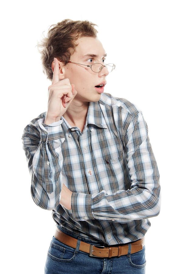 Portrait of young handsome man over white