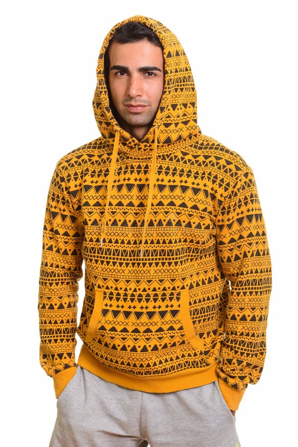 Portrait of Young Handsome Persian Man Wearing Hoodie Stock Photo ...