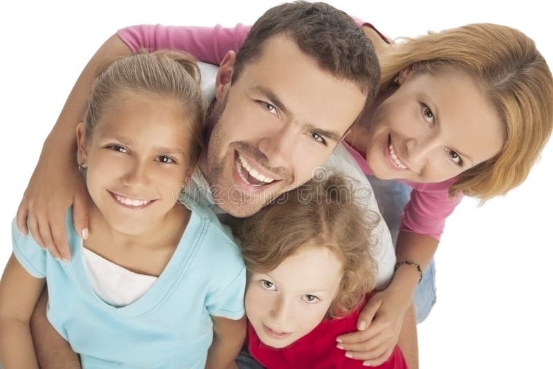 Portrait of young happy caucasian family together