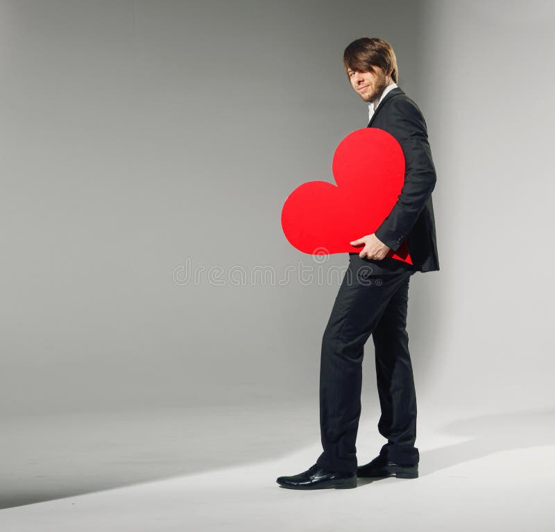 Portrait of the Young Man Holding Heart Stock Image Image of concept