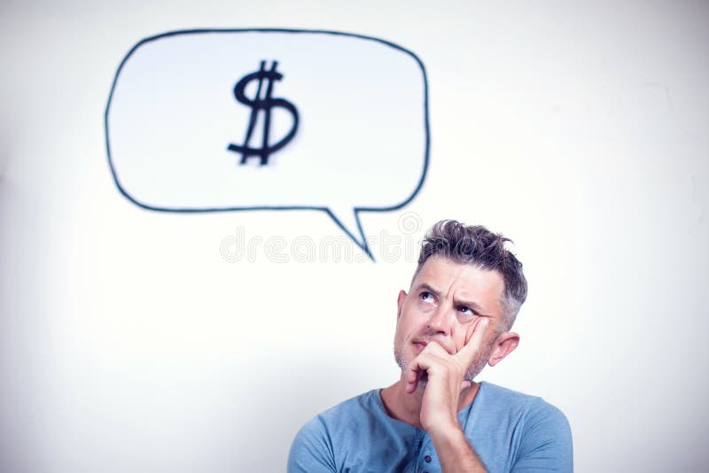 Portrait of a young man with a speech bubble dollar sign