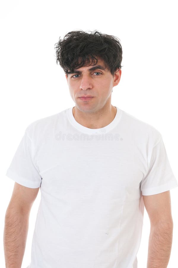 Portrait of a Man in a White Shirt on a Blue Background Stock Image ...