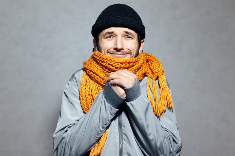 Man with Cold Wearing a Scarf and a Bonnet Stock Photo - Image of white ...