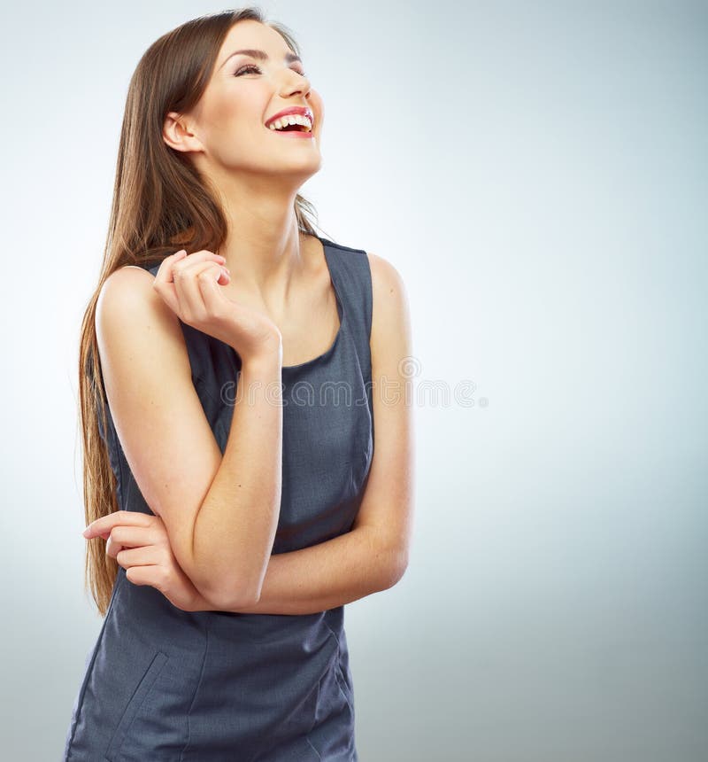 Portrait of young smiling business woman white background isola