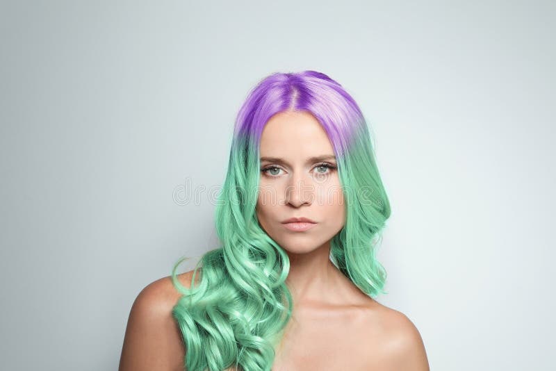 Portrait of Young Woman with Dyed Long Curly Hair Stock Image - Image of  dresser, hair: 128540593