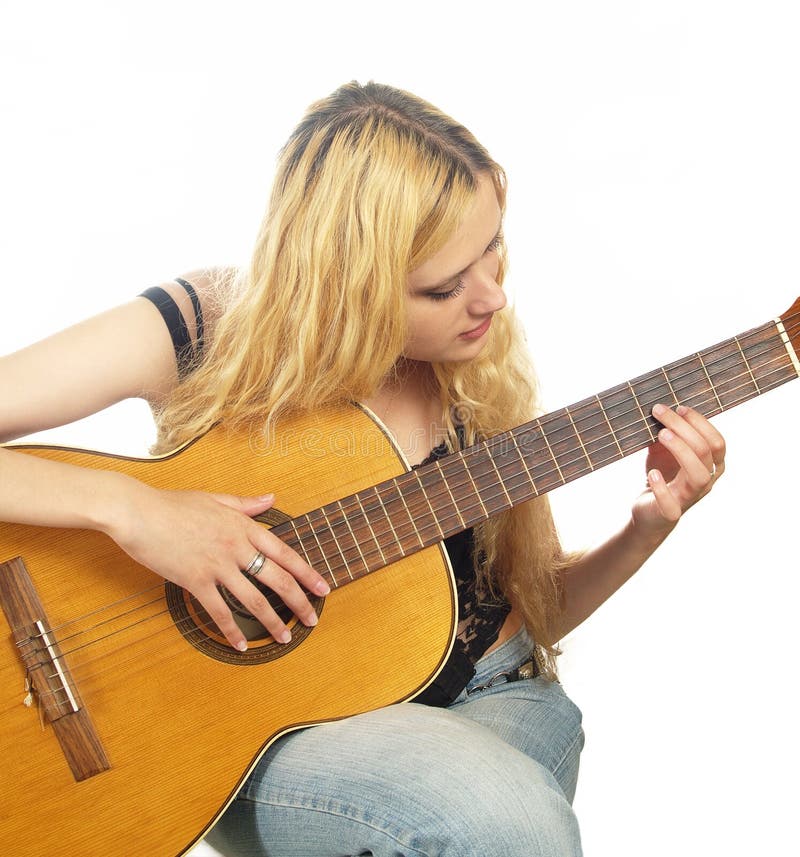 Portrait of Young Woman with Guitar Stock Photo Image of human