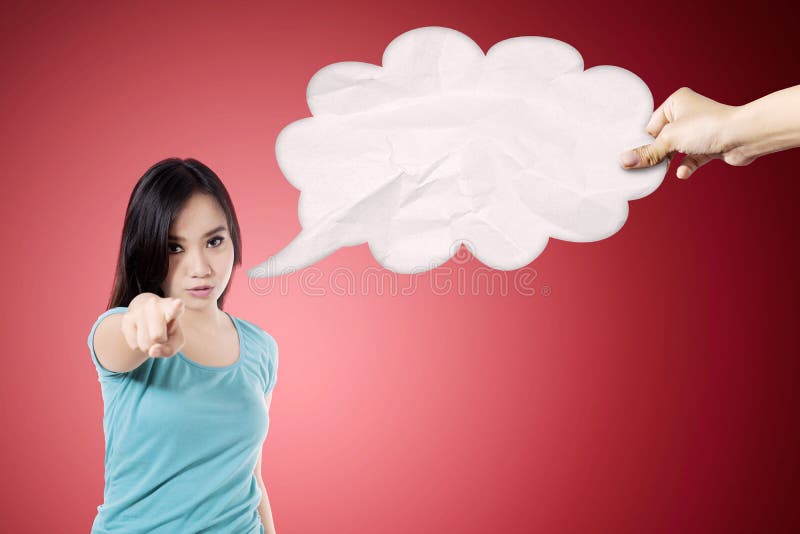 Angry woman with an empty cloud bubble royalty free stock photos Angry woman with an empty cloud bubble royalty free stock photos