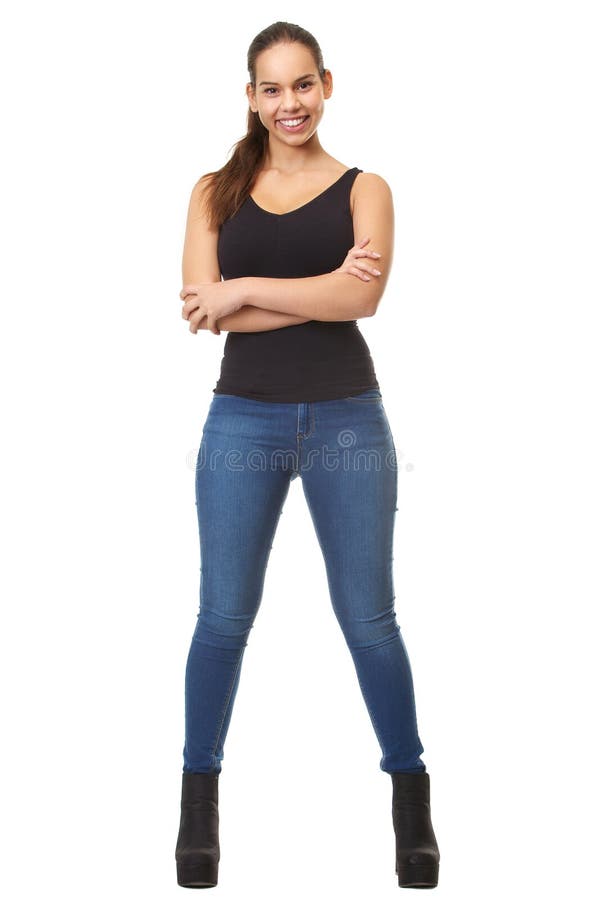 Young Attractive Teen Girl Smiling Looking at Camera Side Behind View in  Jeans Short Summer Clothes Stock Image - Image of looking, camera: 154784531